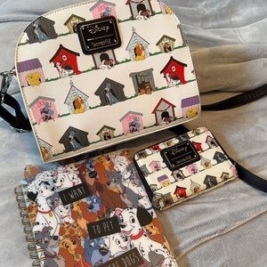 Loungefly Disney Dog House Patterned Bag and Wallet with a notebook